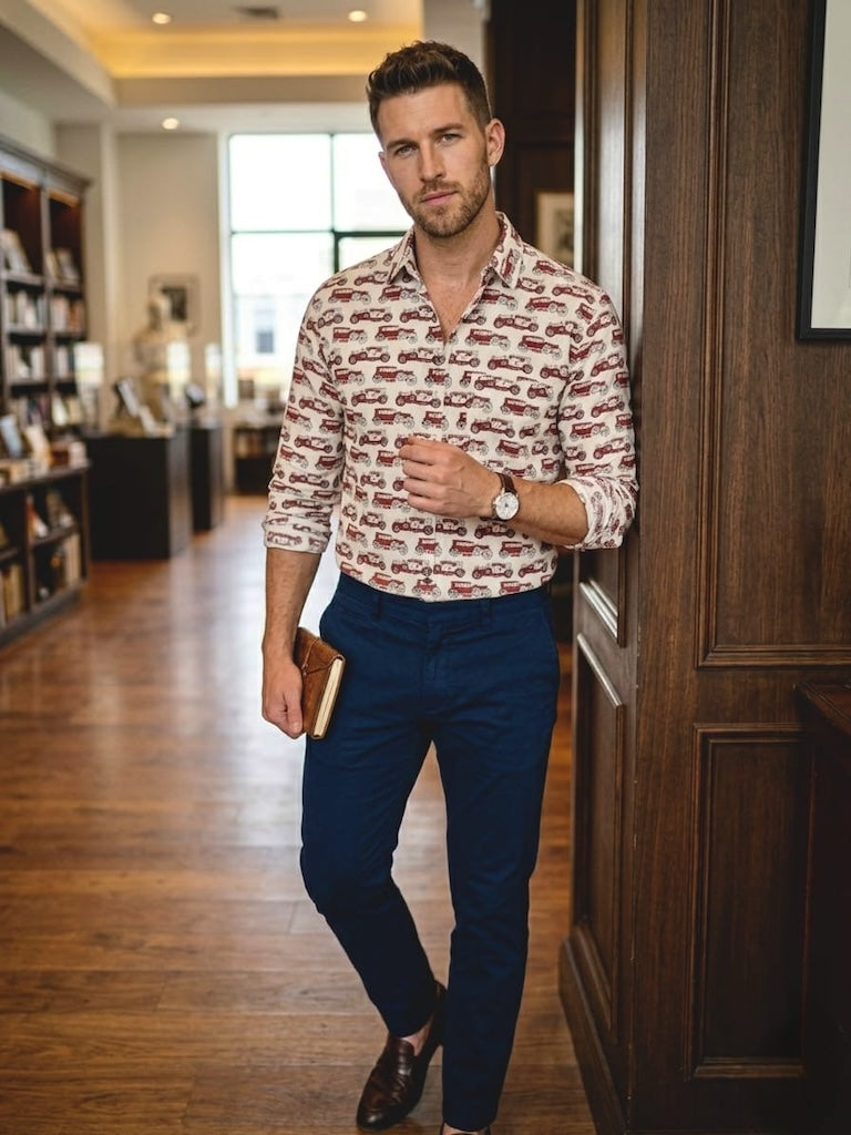 Classic Jeep Print Relaxed Fit Vintage Shirt for Men