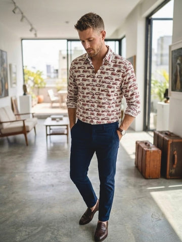 Classic Jeep Print Relaxed Fit Vintage Shirt for Men