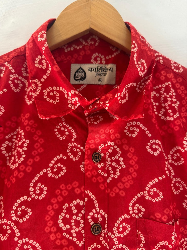 Cotton Half Sleeve Bandhej Print Shirt for Men - Roka Ceremony