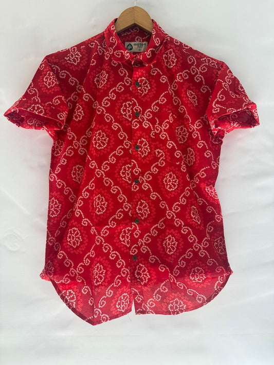 Cotton Half Sleeve Bandhej Print Shirt for Men - Roka Ceremony