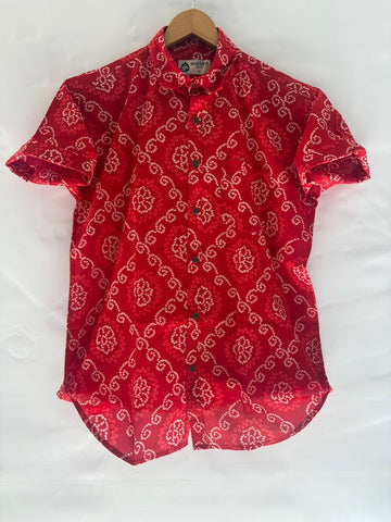 Cotton Half Sleeve Bandhej Print Shirt for Men - Roka Ceremony
