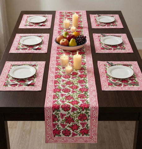 Hand Block Printed Premium Table Mat Set + Matching Runner