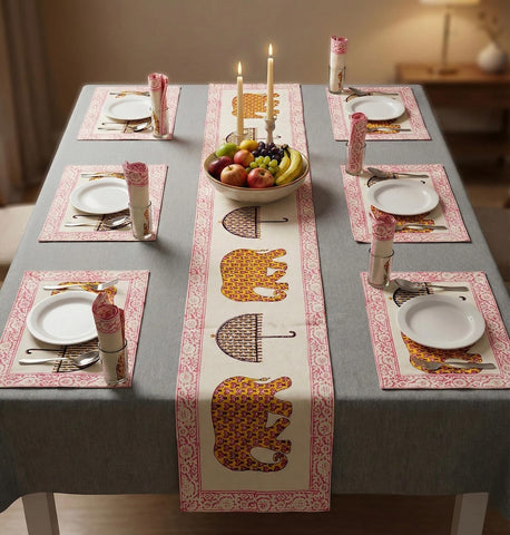 Hand Block Printed Premium Table Mat Set + Matching Runner