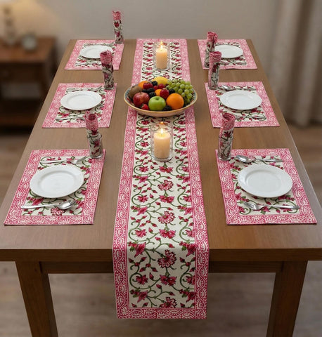Hand Block Printed Premium Table Mat Set + Matching Runner