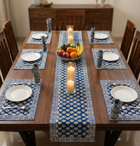 Hand Block Printed Premium Table Mat Set + Matching Runner