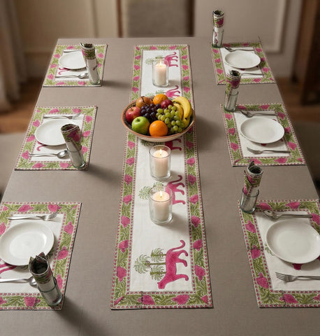Hand Block Printed Premium Table Mat Set + Matching Runner
