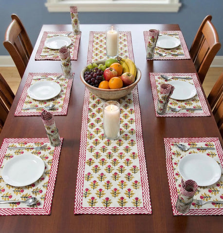 Hand Block Printed Premium Table Mat Set + Matching Runner