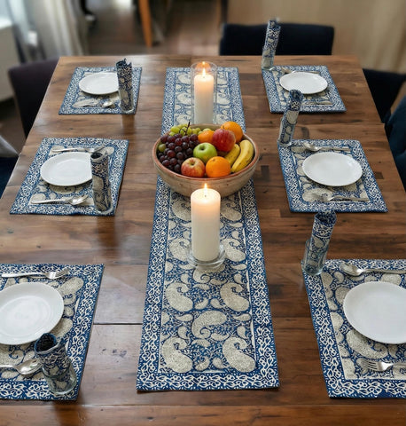 Hand Block Printed Premium Table Mat Set + Matching Runner