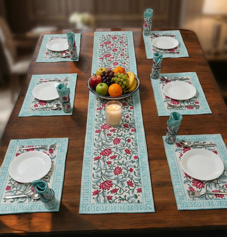 Hand Block Printed Premium Table Mat Set + Matching Runner