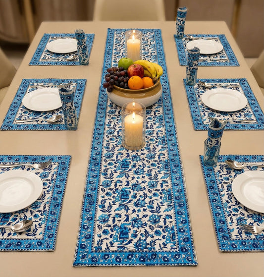 Hand Block Printed Premium Table Mat Set + Matching Runner