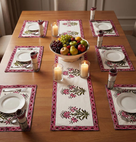 Hand Block Printed Premium Table Mat Set + Matching Runner