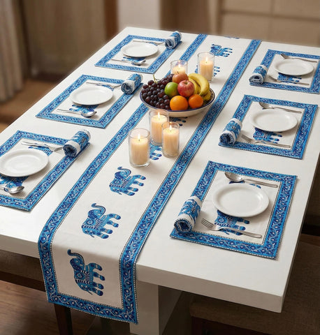 Hand Block Printed Premium Table Mat Set + Matching Runner