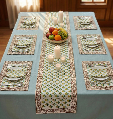Hand Block Printed Premium Table Mat Set + Matching Runner