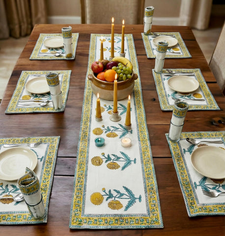Hand Block Printed Premium Table Mat Set + Matching Runner