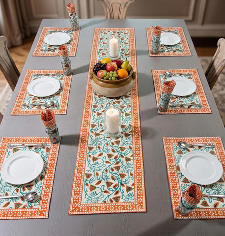 Hand Block Printed Premium Table Mat Set + Matching Runner
