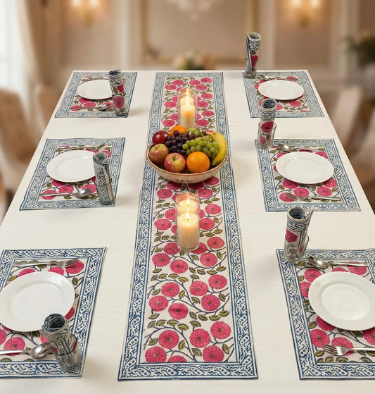 Hand Block Printed Premium Table Mat Set + Matching Runner