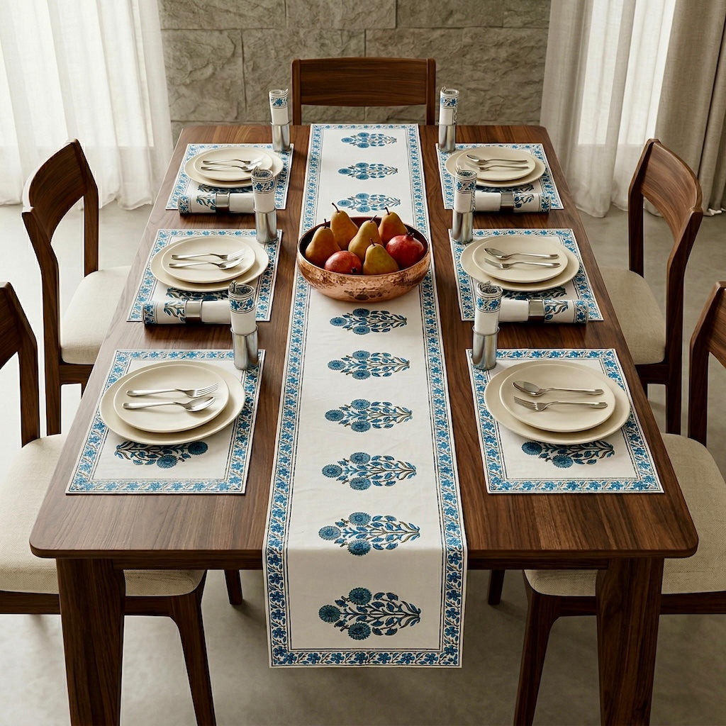 Hand Block Printed Premium Table Mat Set + Matching Runner