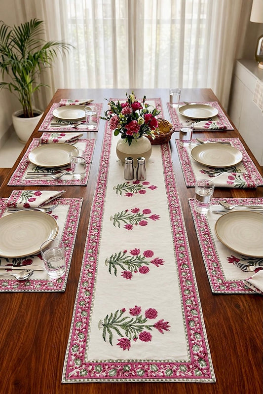 Hand Block Printed Premium Table Mat Set + Matching Runner