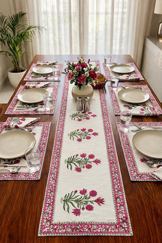 Hand Block Printed Premium Table Mat Set + Matching Runner