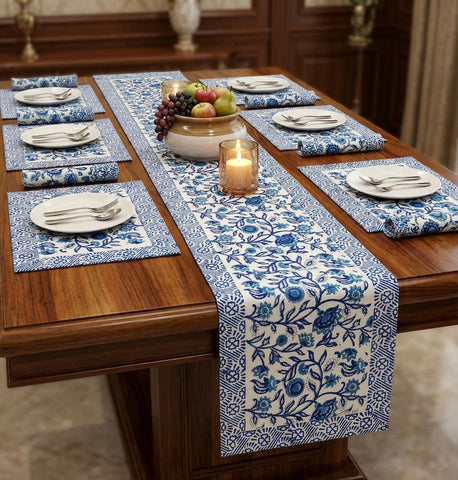 Hand Block Printed Premium Table Mat Set + Matching Runner