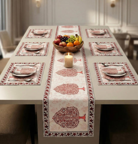 Hand Block Printed Premium Table Mat Set + Matching Runner