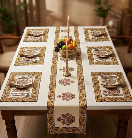Hand Block Printed Premium Table Mat Set + Matching Runner