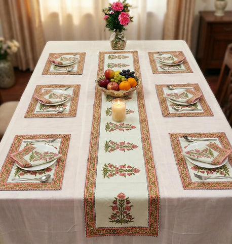 Hand Block Printed Premium Table Mat Set + Matching Runner