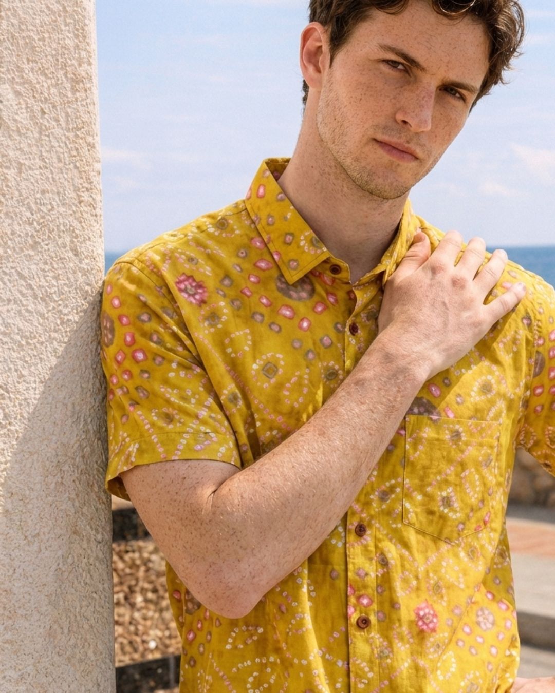 Yellow Bandhej Print Men's Cotton Shirt - Prebook ( Dispatch by 25 june )