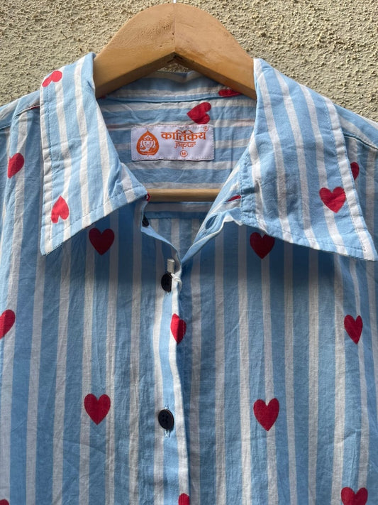 Women Conversational Striped Cotton Causal Shirt ( Light Blue )