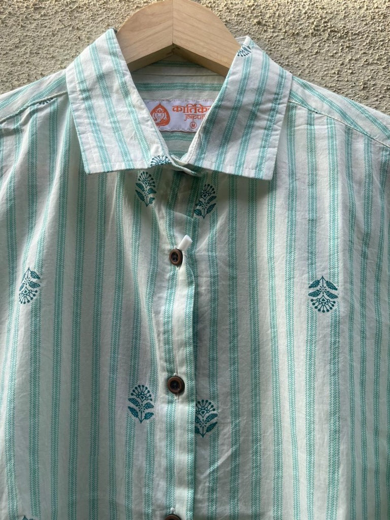Women Conversational Striped Cotton Causal Shirt