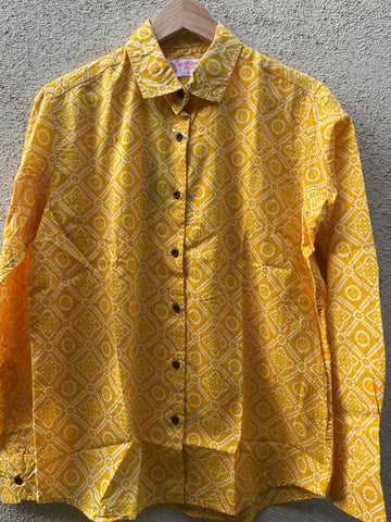 Women Traditional Bandhej Print Cotton Shirt ( Haldi Print )