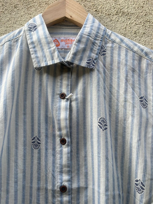 Women Conversational Striped Cotton Causal Shirt