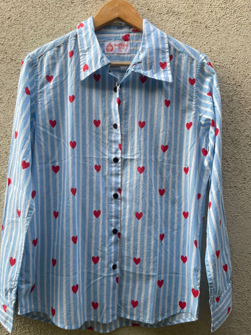 Women Conversational Striped Cotton Causal Shirt ( Light Blue )