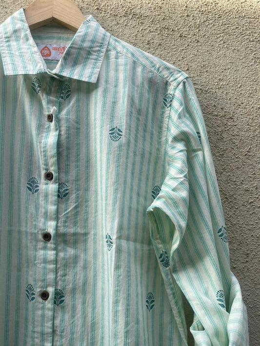 Women Conversational Striped Cotton Causal Shirt