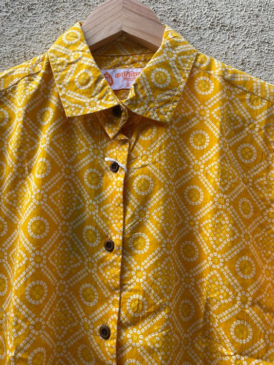 Women Traditional Bandhej Print Cotton Shirt ( Haldi Print )