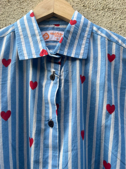 Women Conversational Striped Cotton Causal Shirt