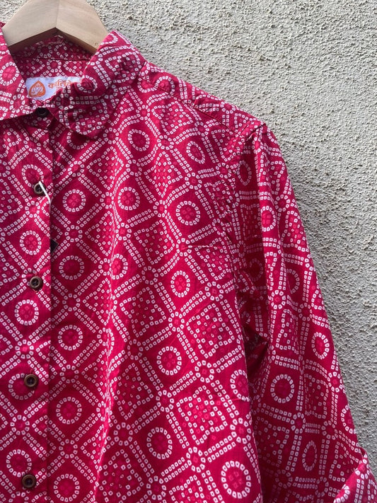 Women Traditional Bandhej Print Cotton Shirt