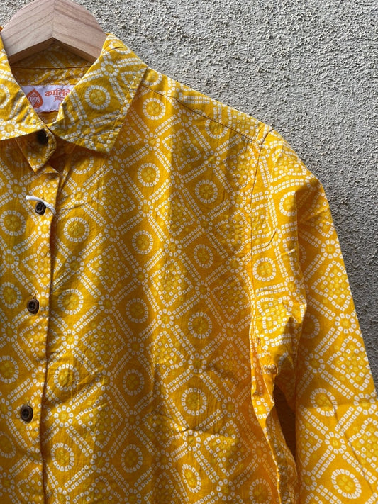 Women Traditional Bandhej Print Cotton Shirt ( Haldi Print )