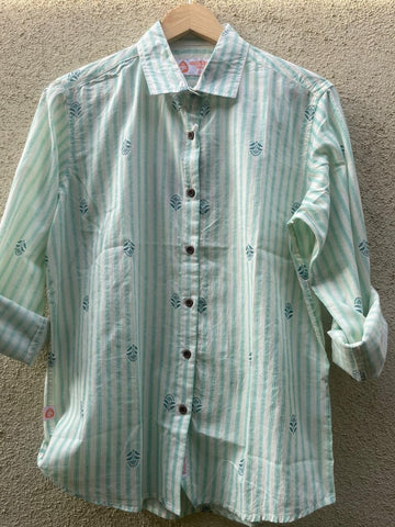Women Conversational Striped Cotton Causal Shirt