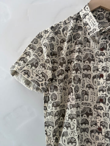 Traditional Elephant Print Cotton Shirt For Man