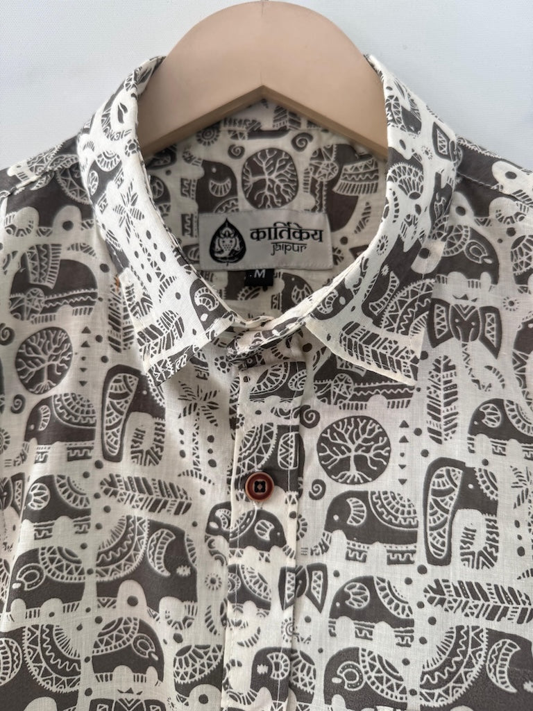 Traditional Elephant Print Cotton Shirt For Man