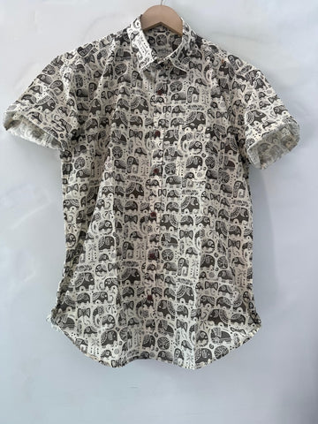 Traditional Elephant Print Cotton Shirt For Man