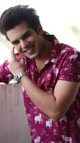 Kartikeya Jaipur Mens Pichwai Cow Print Cotton Shirt