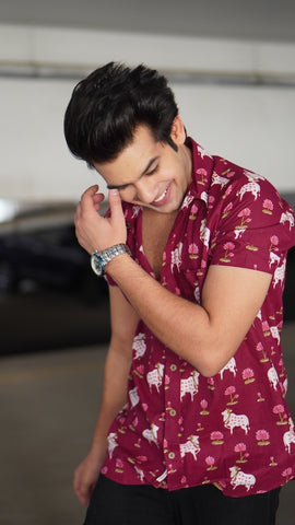 Kartikeya Jaipur Mens Pichwai Cow Print Cotton Shirt