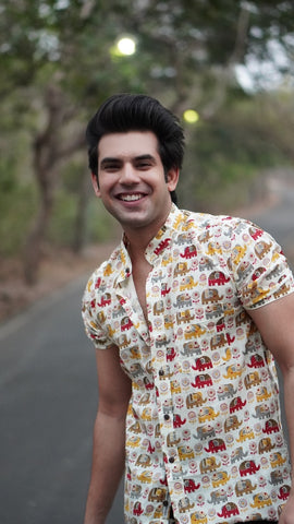Kartikeya Jaipur Elephant Print Cotton Shirt For Mens