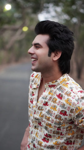 Kartikeya Jaipur Elephant Print Cotton Shirt For Mens