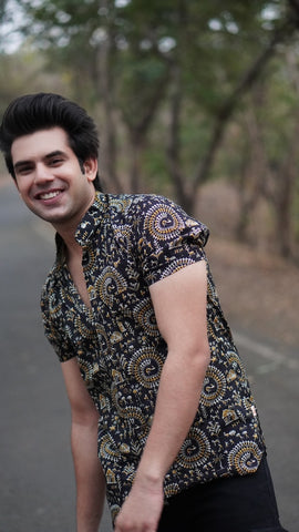 Tribal Print Vintage Cotton Shirt for Men - Yellow