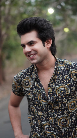 Tribal Print Vintage Cotton Shirt for Men - Yellow