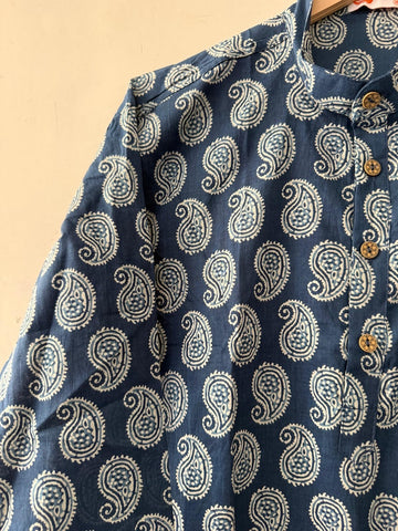 Indigo Print Cotton Classic Short Kurta for Men