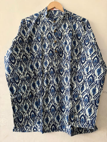 Natural Indigo Print Cotton Classic Short Kurta for Men